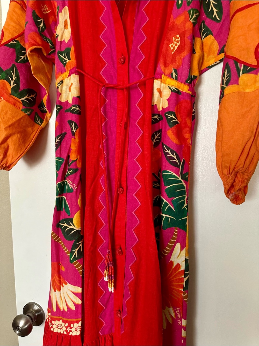 Farm Rio Red Tropical Floral Button Front Midi Dress Size S - Picture 3 of 4